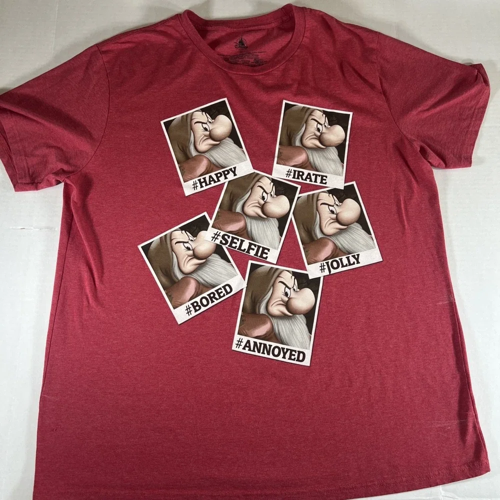 Disney Store GRUMPY Hash Tag Selfie Red Tee Shirt Adult Size 2XL